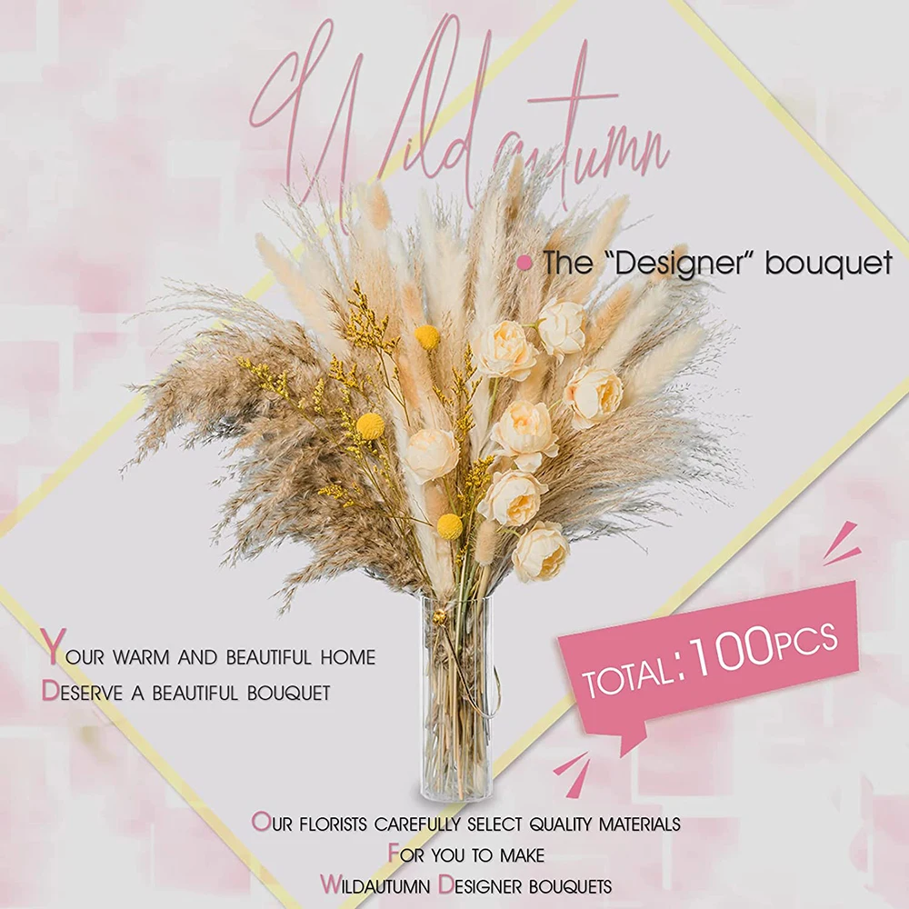 

Luxury Beautiful Pampas Grass Bouquet Artificial Flowers Decor Dried Flowers Bouquet for Boho Room Home Decor and Wedding Decor