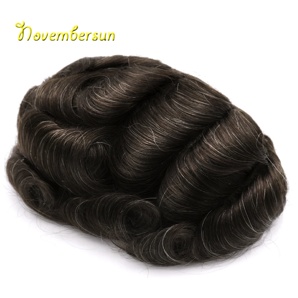 Hair Nature Toupee for Men Human Hair Pieces, Mens Wig Human Hair Replacement System Hair Styles, Thin Skin 0.03mm V-looped 210#