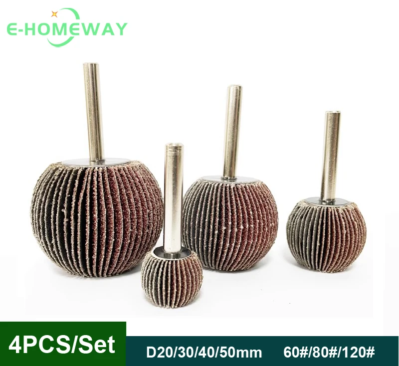 4PCS D20/30/40/50 Spherical Sandpaper Flap Wheel 60/80/120 G