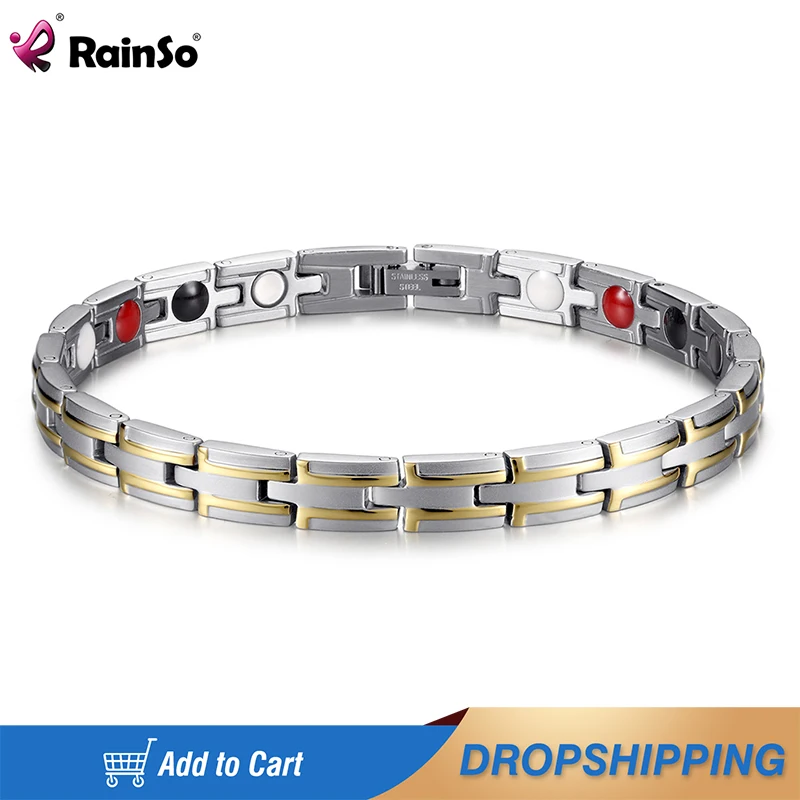 

Rainso бренд 3 элементы здравоохранения нержавеющая сталь классическое серебряное и Золотое Магнитное Браслет для женщин Новинка Горячая 2021 П...