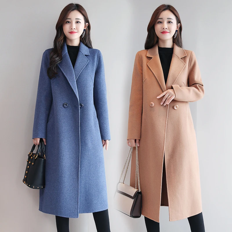 

Solid Full Long Sleeves Thick Fashion Women Woolen Overcoat Wool Blends Large Size Coat AutumnFemale Section Woolen Coat