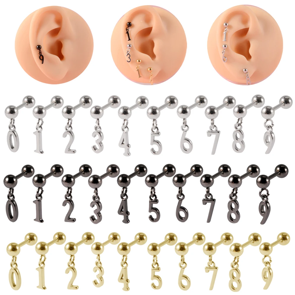 

1PC 361L Stainless Steel Digital Pendant Earlobe Spiral Cartilage Tragus Helix Labret Lip Piercing Jewelry 16G