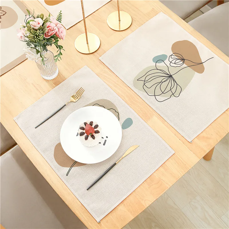 

Simple Nordic Flower Plant Elk Pattern Linen Placemat Meal Cushion 32x42cm For Dining Room Kitchen Living Room