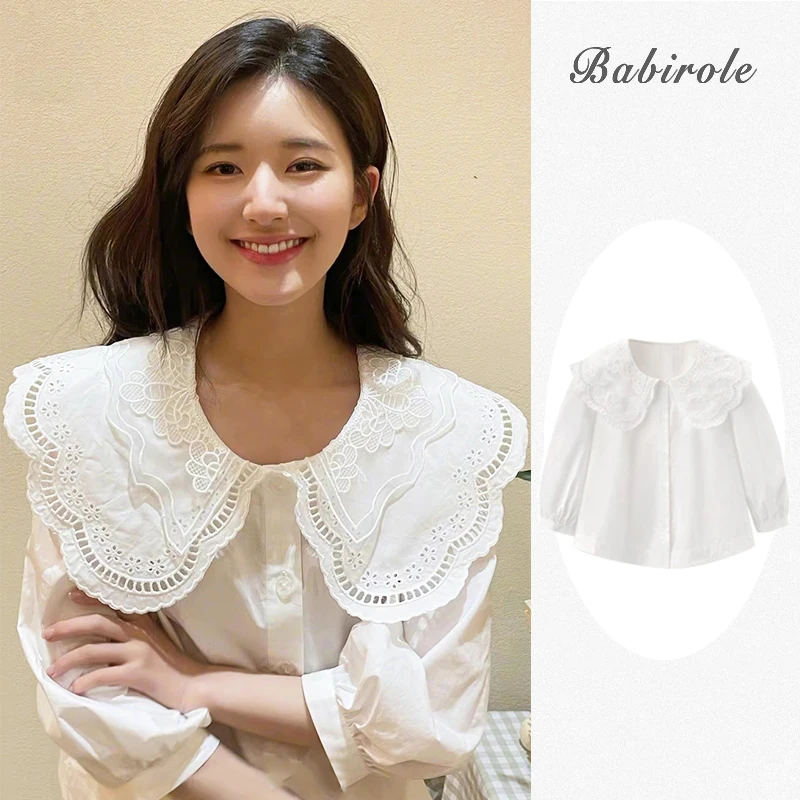 Топ Zhao Lusi в том же стиле новинка 2021 элегантная свободная кружевная белая рубашка