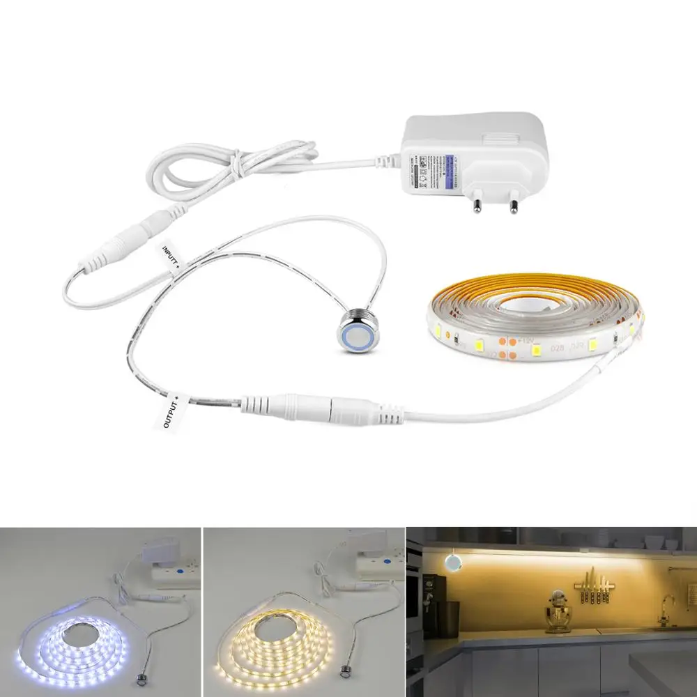 

LED Strip Bedside Kitchen strip Light 12V DC Light with Power 1/2/3/4/5m Waterproof Strip Touch switch LED Tape 60 LEDs/M