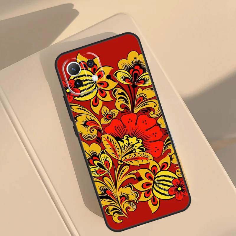 Фото Чехол с русским цветочным узором в стиле Хоклому для Xiaomi 14 15 Ultra 13T 14T 15T 17 Pro Max POCO F8 Ultra F7 F5 F6 X5 X6 X7 Pro №4
