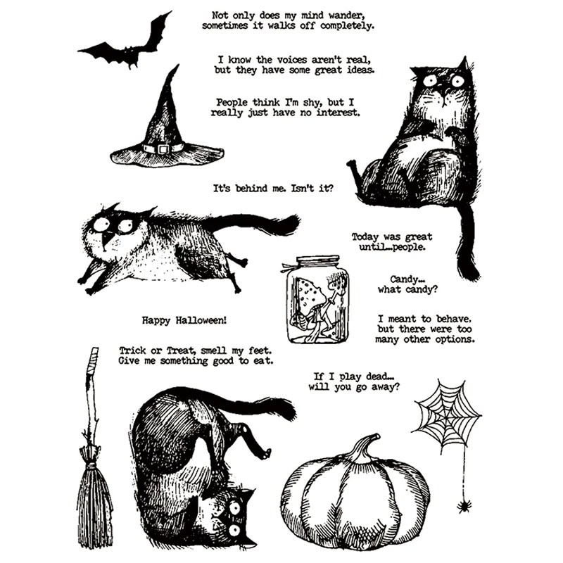 

2021 New Halloween Words Animal Cat Clear Stamps Bat and Witch Pumpkin Scrapbooking For Crafts Card Making no Metal Cutting Dies