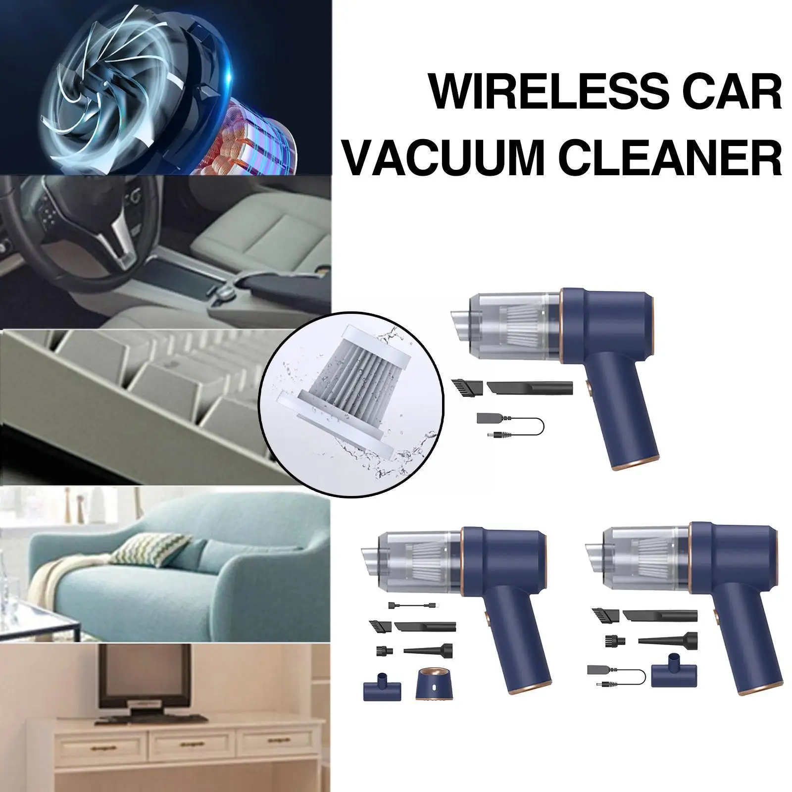 Беспроводной автомобильный пылесос 2 в 1 80000 па портативный для сухой и влажной