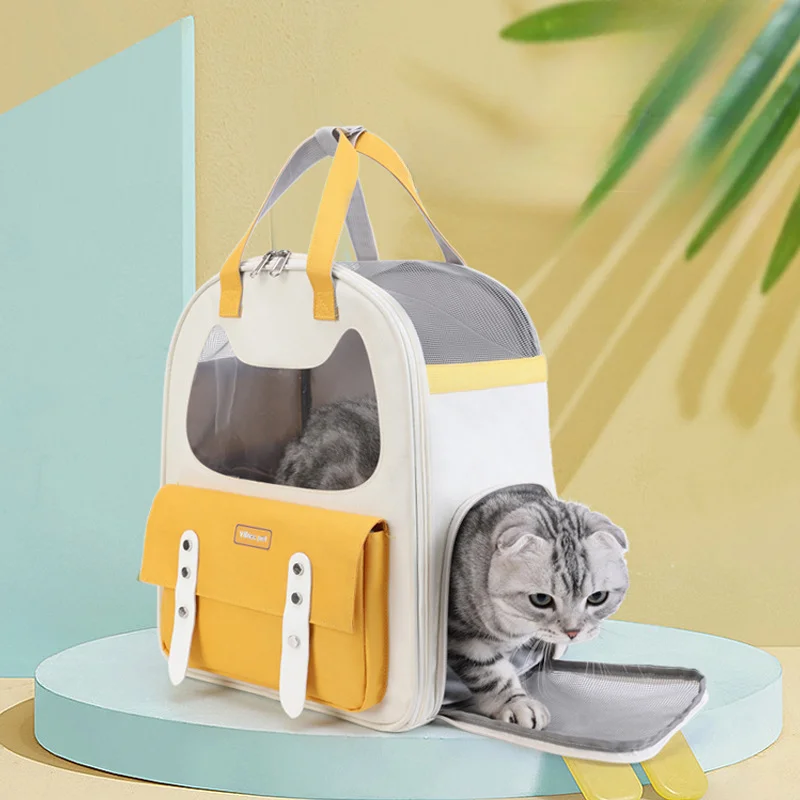 

New Cat Backpack Outdoor Portable Cat Carrier Upmarket Pet Transport Bag Fashion Puppy Backpack Handbag for Teddy Kitten