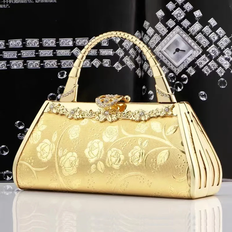 Ladies Party Box Clutch Dazzling Crystal Evening Bag Wedding Bridal Minaudiere HandbagsFrame Chain Women Bag