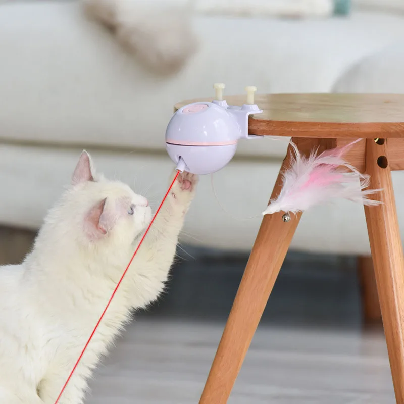 

3 In 1 Cat Laser Toy Auto Rotating Teaser Feather Stick Bell Smart Electric Training Interactive Pet Kitten Cat Toys Usb Charge