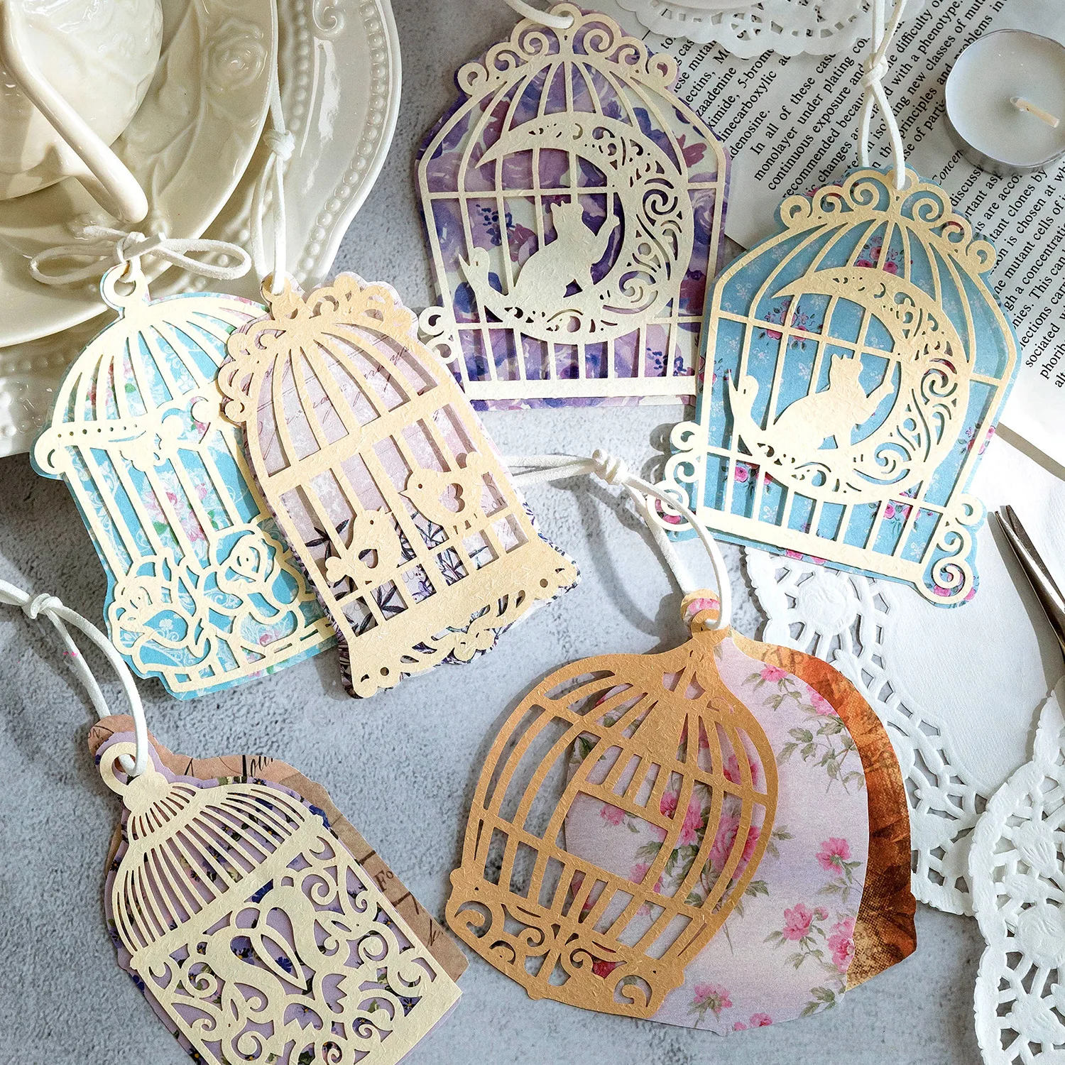 

10Pcs Vintage Hollow Bird Cage Material Paper Junk Journal Planner Scrapbooking Decor DIY Card Making Craft Paper