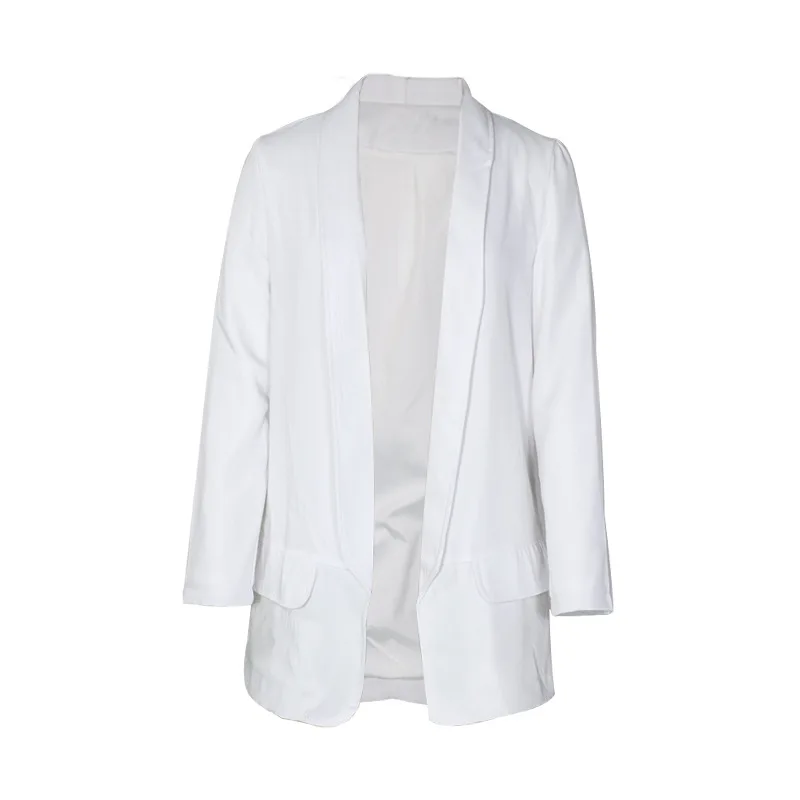 Deep V Neck Casual Office Blazer 2021 Women Solid Colors Buttonless Blazer Bussiness All-Match Formal Clothing Work Wear Simple