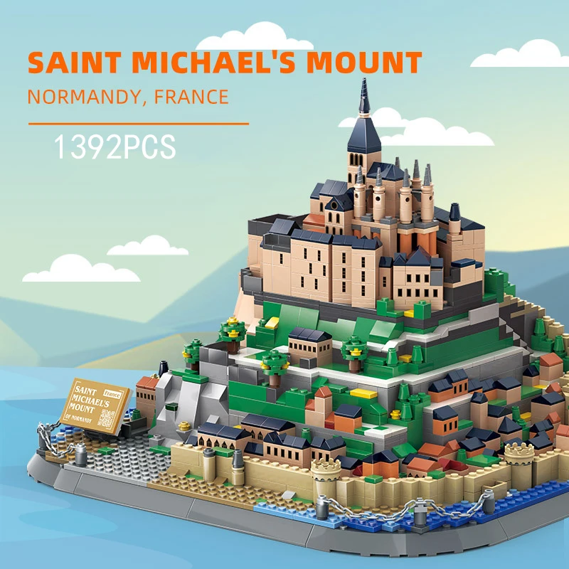 

World Famous France Catholic Holy Land Micro Building Block Mont-Saint-Michel And Its Bay Model Brick Toy Collection For GIfts