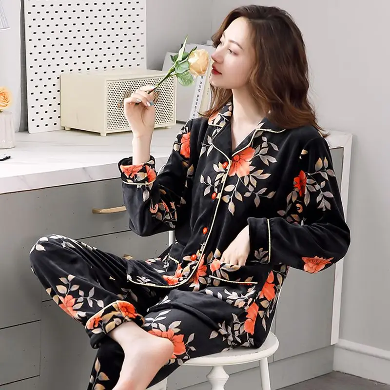 pajamas for women winter thicken warm long sleeve christmas nightwears woman two pieces sets sleepwear clothing female clothes
