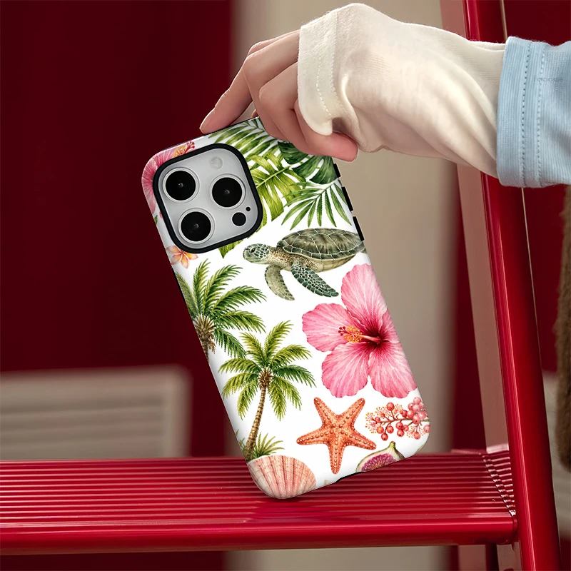 Магнитный чехол Fcicicase для iPhone Air 17 15 16 Pro Max 14 13 12 11 с рисунком цветов, морских звезд, ракушек и морских черепах, совместимый с MagSafe (art.: 3920dc9e770ff) - 3920dc9e770ff