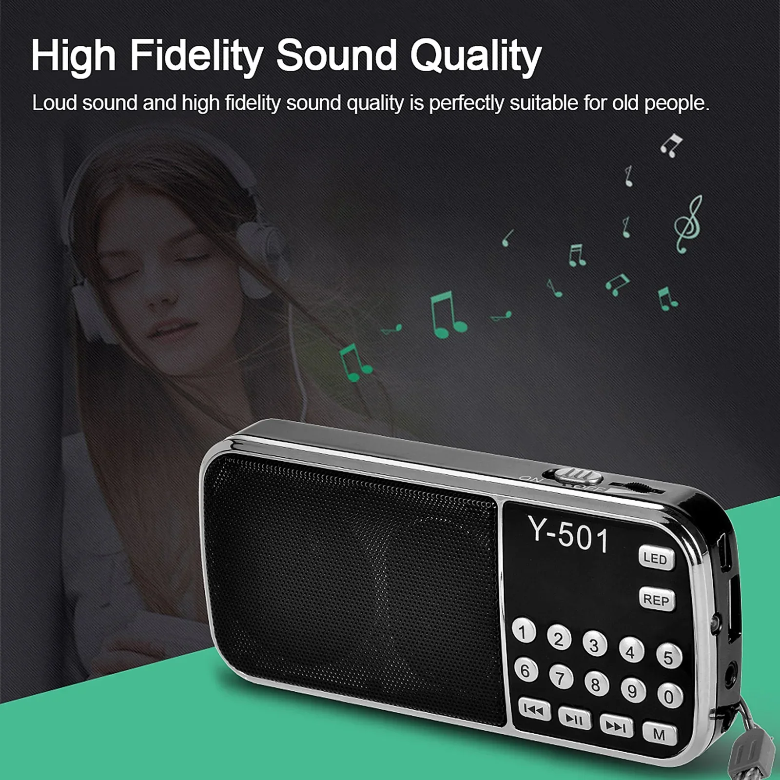 Y-501 Мини FM-радио Цифровой портативный стереодинамик 3 Вт MP3-аудиоплеер со