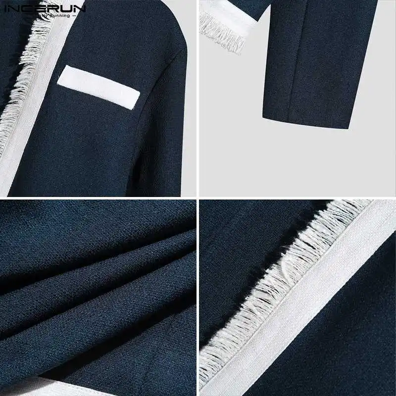 Stylish Hot Sale Tops New Men's Party Hot Sale Collarless Shirts INCERUN Streetwear Male Sexy Stitched Tassel Blouse S-5XL 2022