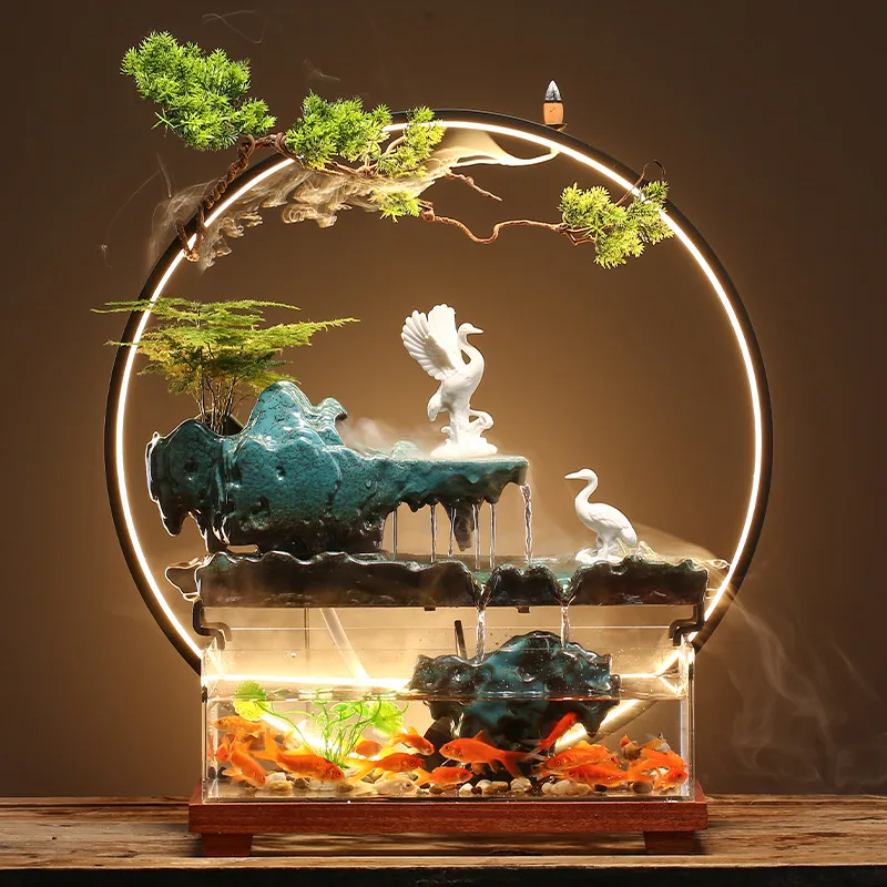 

Украшения в китайском стиле для проточной воды, ландшафтный аквариум для гостиной, маленький фонтан, водопад, креативное украшение для дома