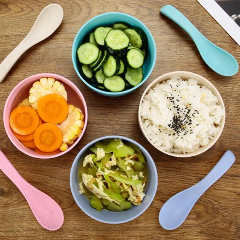 

Straw Wheat Dinnerware Set Unbreakable Dishwasher Safe Bowl Unbreakable Tableware Straw Wheat Cutlery Spoon For Kitchen Picnic