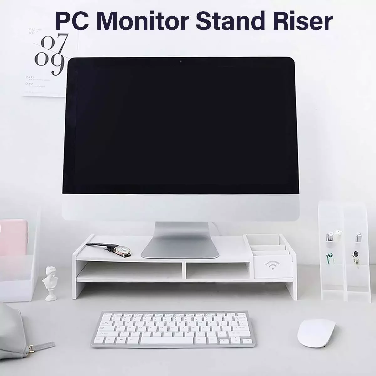 

Wooden Monitor Stand Laptop Monitor Support Holder Computer Stand Desktop Shelf Wood Monitor Riser PC Screen Riser Organizer
