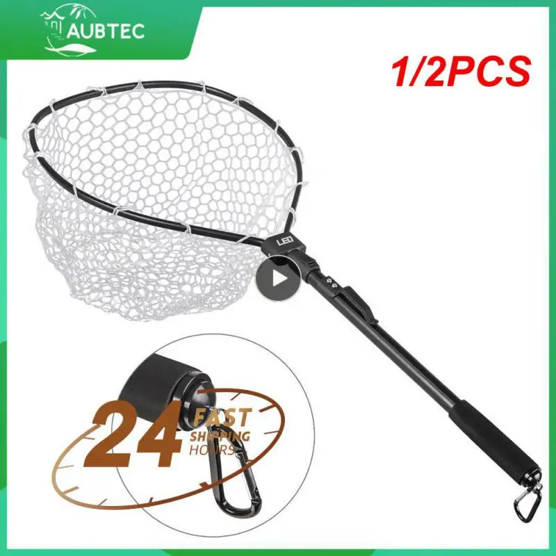

1/2PCS Leo Fly Fishing Net Fish Landing Net With Folding Aluminum Handle And Soft Rubber Mesh Perfect For Catch And Release