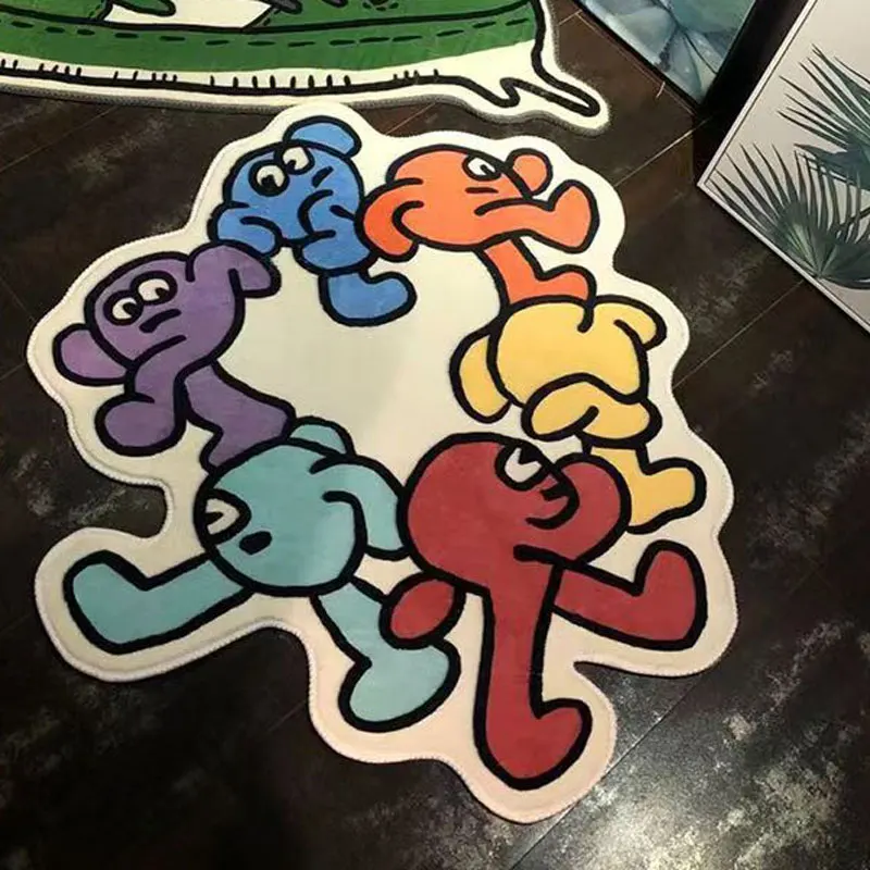 

Creative 3D Cartoon Round Rug Bedroom Imitation Cashmere Carpet Thickened Plush Soft Mat Shaggy Area Rugs Home Decor