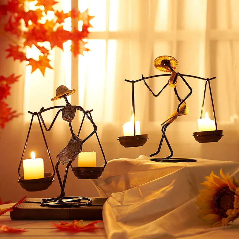 

Abstract Character Figurines Metal Candle Holder Vintage Home Decor Christmas Candle Holder Candlelight Dinner Ornament Art Gift