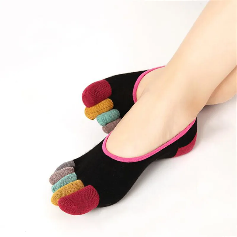 Fashion Women 5 Toe Boat Socks 5 Pairs/Lot Colorful Five Fingers Trainer Cotton Female Ladies Anti-skid Short Socks For Woman