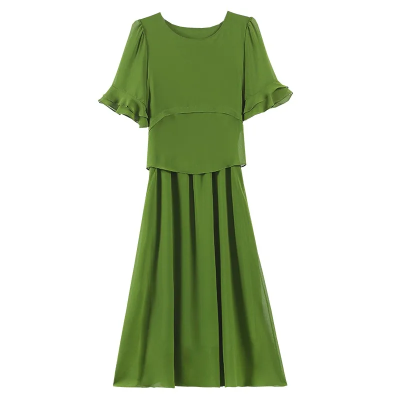 Элегантное свободное женское платье с коротким рукавом Новинка лета 2024 полная