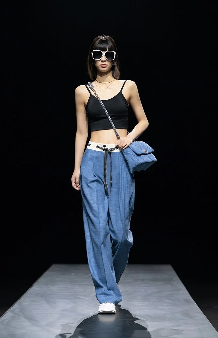 Однотонные широкие брюки Xiaojingjia с контрастной строчкой для женщин на весну и