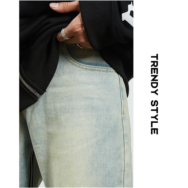 Men's Wear Fashion New Pattern Vintage Recreational Light Blue Jeans Loose Straight Cylinder Inside Zipper Trousers Autumn Women