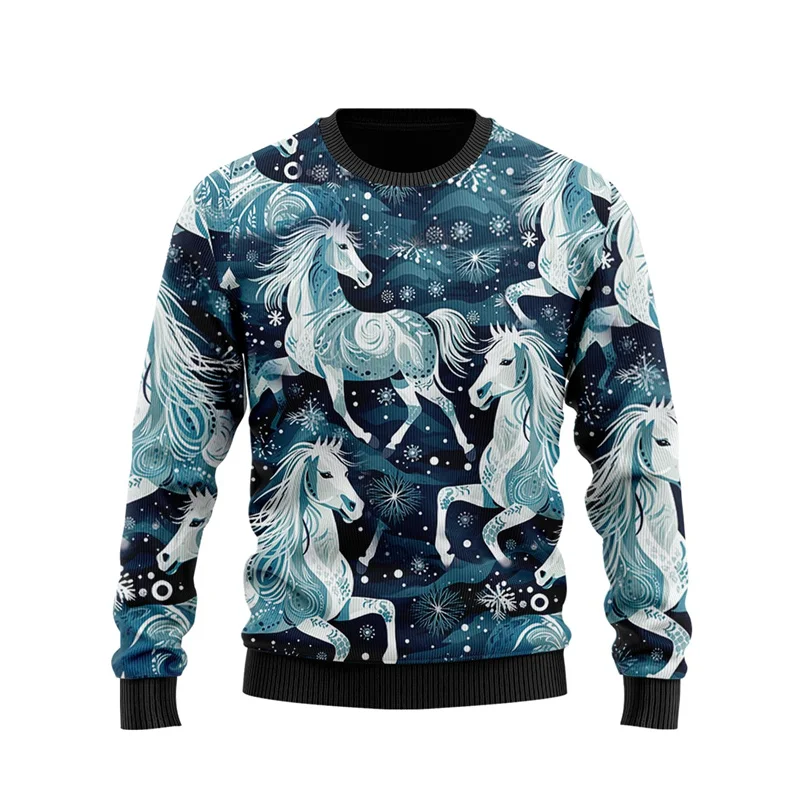 Осень 2024 свитшоты с рисунком лошади модные пуловеры унисекс в стиле Харадзюку