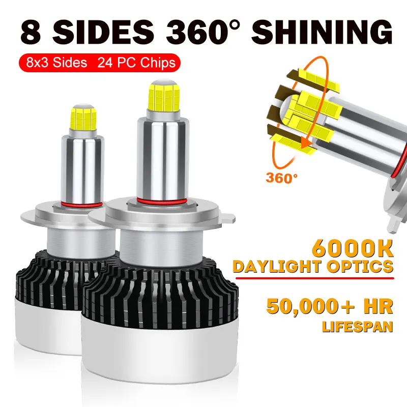 

Лампа для автомобиля Turbo HB3 HB4 360 светодиодный 9012 9005 9006 H8 H9 h11 H1, 4300K 8000K 6000K CSP H7, лм