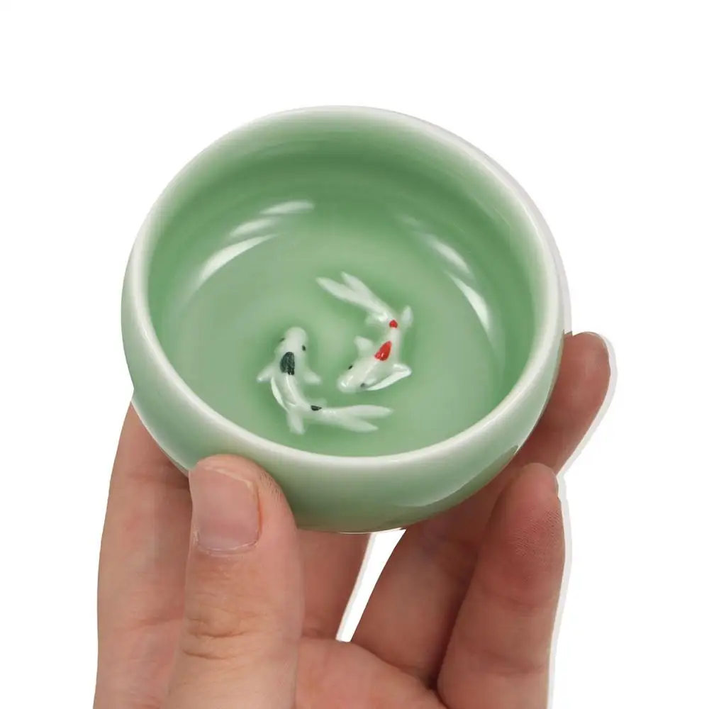 Фарфоровые чайные чашки Crackle Golden Fish Celadon 60 мл нежная чашка для чая Longquan чаша