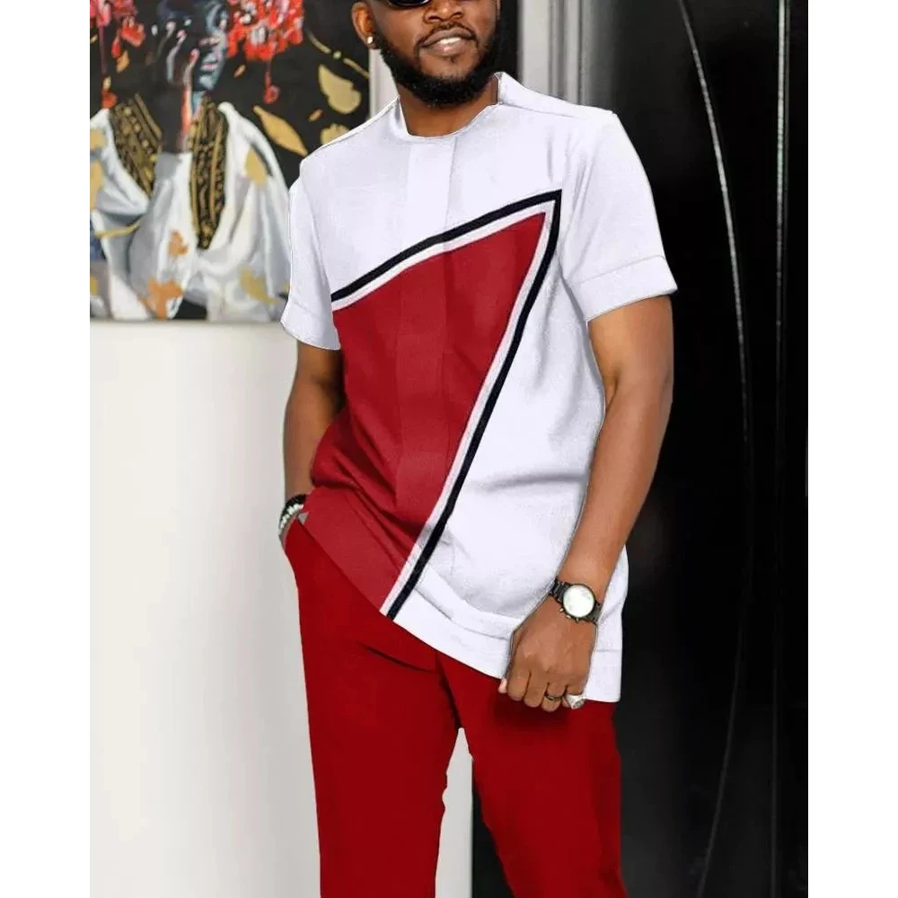 2023 New Summer Men's 3D African Striped Printed Tracksuit 2-piece Street Men's O-neck Clothing Jogger Pants Large Size Suit