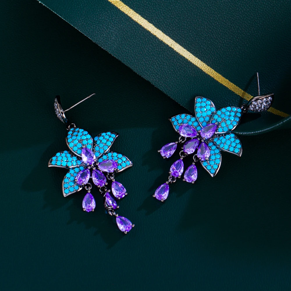 Серьги-подвески женские с фианитами в стиле ретро