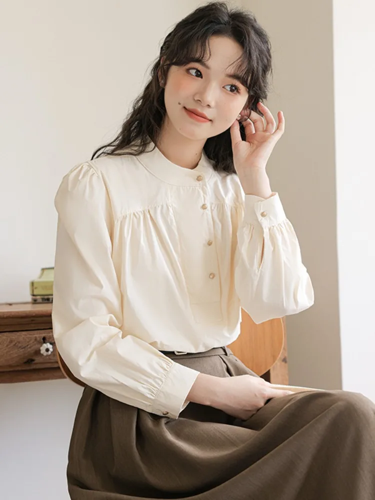 Женская рубашка с воротником-стойкой свободная универсальная длинным рукавом в