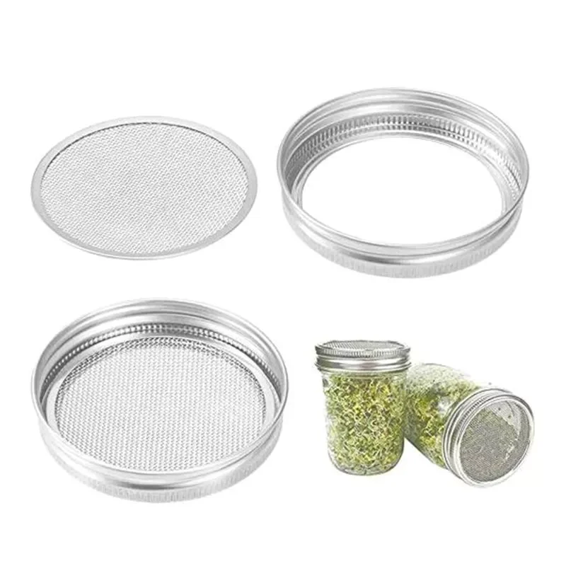 

Jmt4Pcs/Set Seed Sprouting Lids 304 Stainless Steel Filter Mesh Cover Screen Strainer for Wide Mouth Mason Germinator Canning Ja