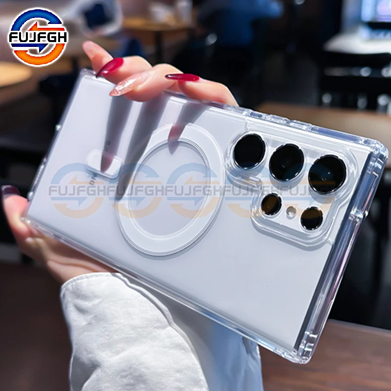 Оригинальный прозрачный Магнитный чехол для телефона Magsafe Samsung Galaxy S23 S22 Ultra Plus, задняя крышка, аксессуары для беспроводной зарядки Оригинальный прозрачный Магнитный чехол для телефона Magsafe Samsung Galaxy S23 S22 Ultra Plus, задняя крышка, аксессуары для беспроводной зарядки