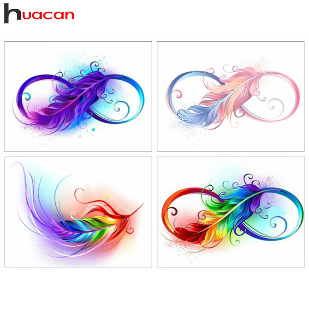 

Huacan 5d Diy Diamond Painting Feather Colorful Home Decor Diamond Embroidery Mosaic Fantasy Scenery Wall Sticker
