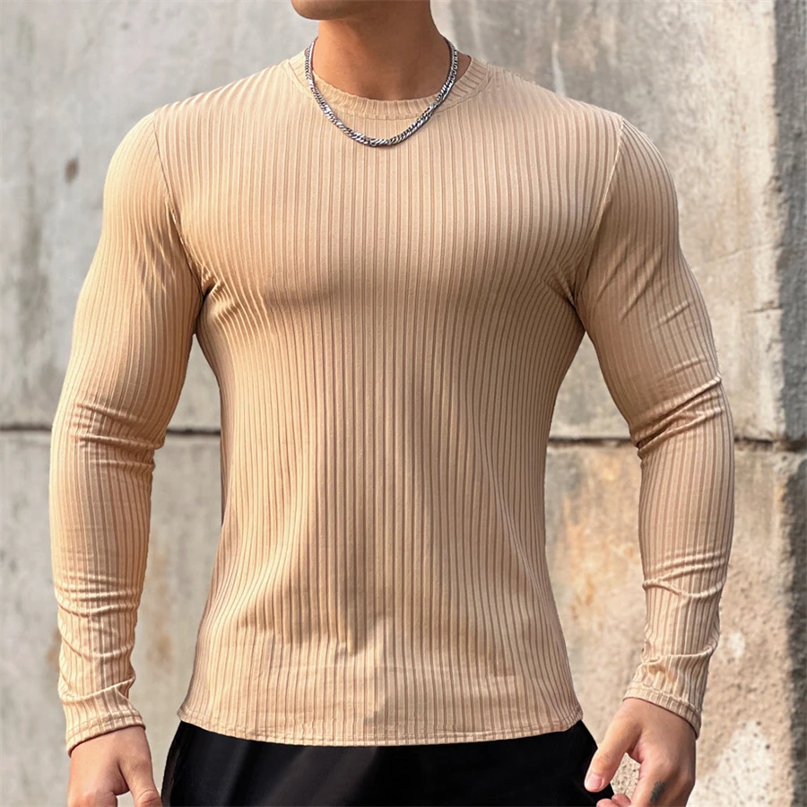 Купи Men's T shirt Solid colors Long Sleeve Slim T-shirt young men Pure color tee shirt 3XL size O neck Casual Tee за 779 рублей в магазине AliExpress