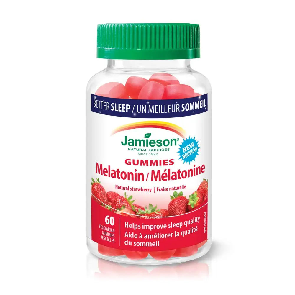 

Jamieson Canada Melatonin 2.5 mg Gummies - Natural Strawberry Flavour, Vegetarian, Non-GMO, Gluten-Free, 60 Gummies