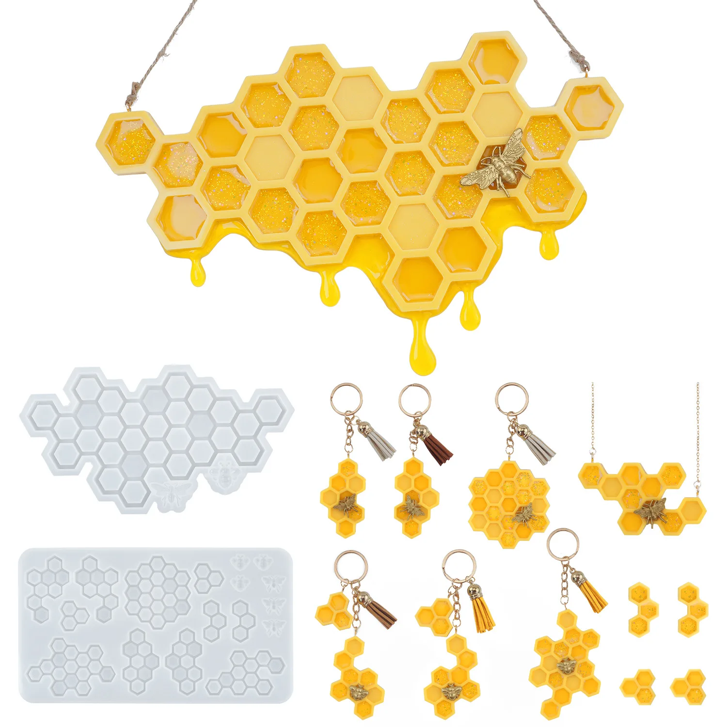 3D Honeycomb Keychain Silicone Mold Insect Bee Animals Uv Molds Resin Jewelry DIY Mold Resin Mold Jewelry Diy Kids Toy Key Chain