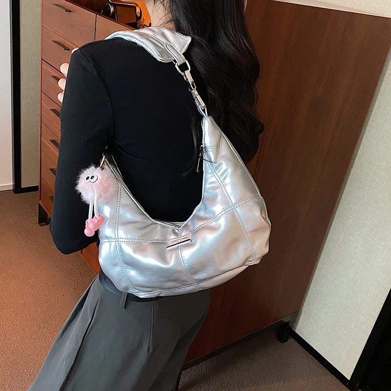 

Luxury Silver Underarm Shoulder Bag For Women 2023 Designer Quilted Handbag Space Cotton Female Bag Hobo Leather Crossbody Bag