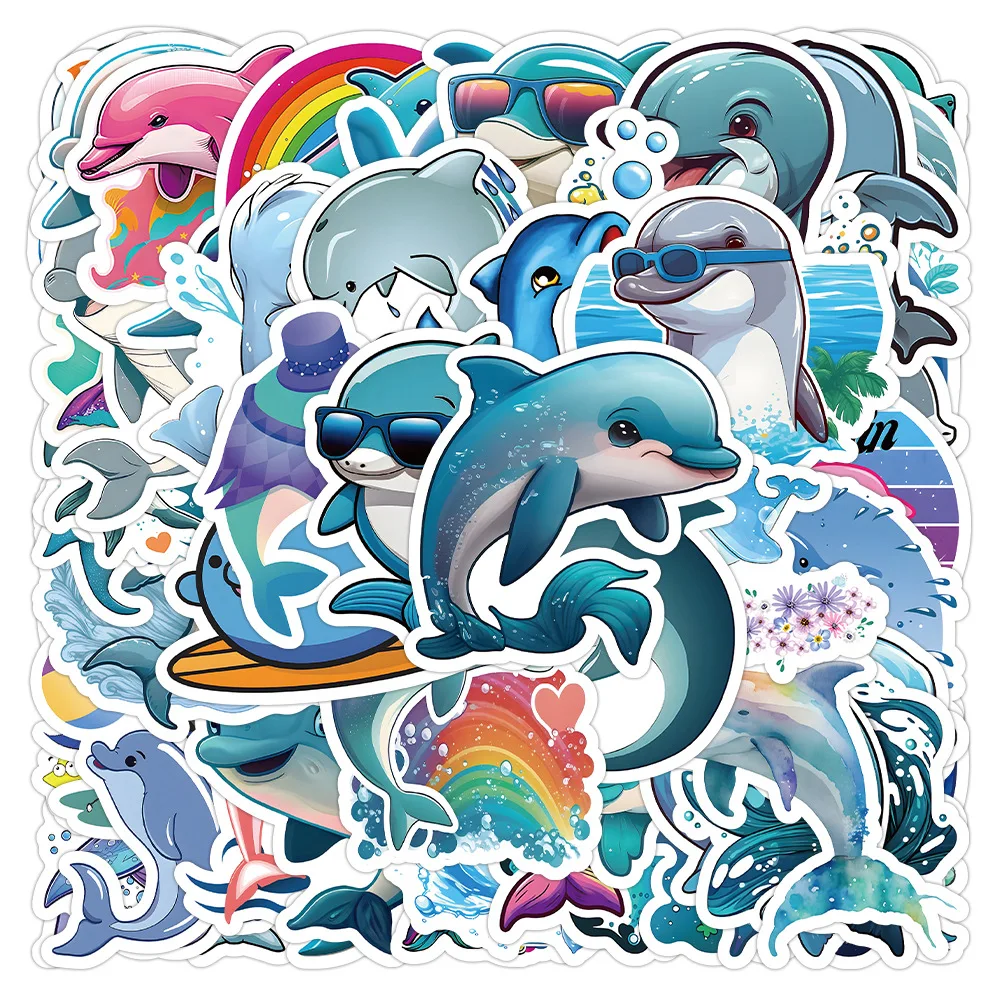 

10/30/50PCS New Trendy Cartoon Cute Dolphin Skateboard Graffiti Laptop Cup DIY Waterproof PVC Children's Toy Sticker Wholesale