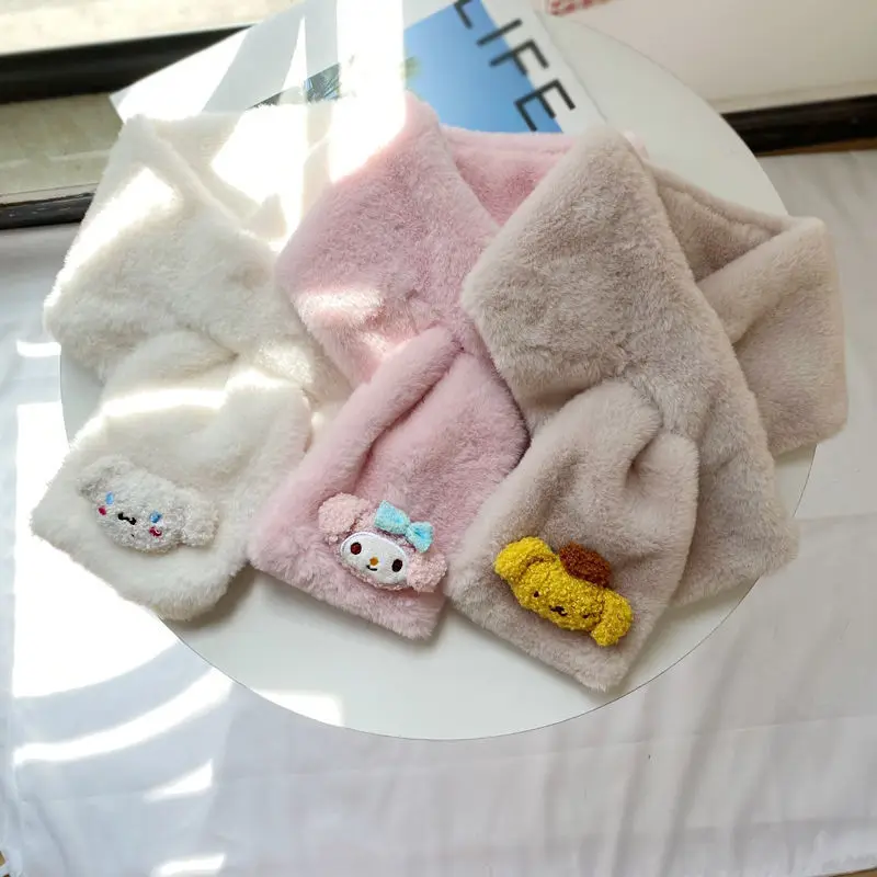 

Кавайный Sanrio My Melody Cinnamoroll осенне-зимний шарф для девочек и детей милый мультяшный холоднозащитный воротник плюшевый теплый нагрудник празд...