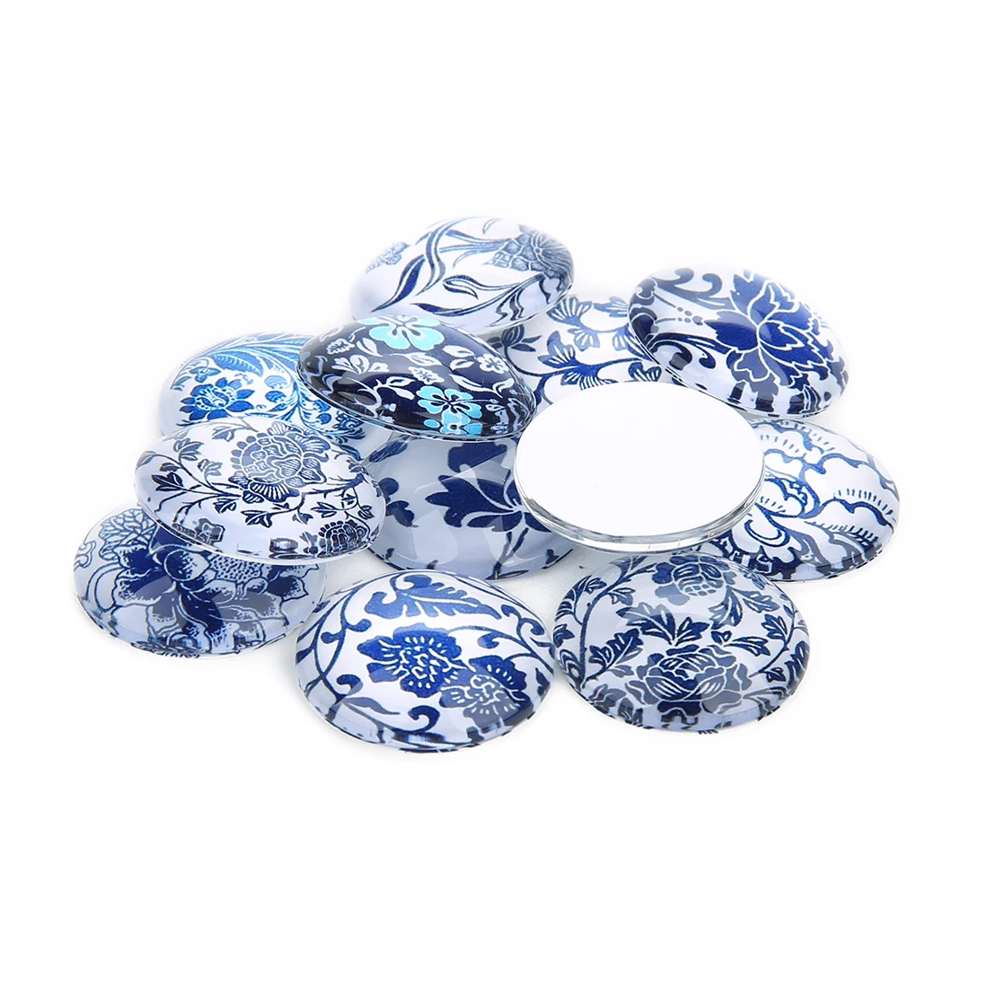

20pcs Natural Stone Blue White Glass Round Flatback Cabochon For Jewelry Making Ring Earring Necklace DIY Accessories