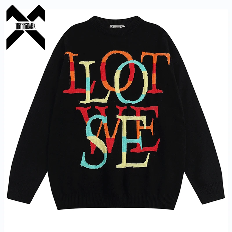

Letter Printed Sweater 2022 Winter Loose Knitted Pullovers Streetwear Hip Hop Harajuku Jumper For Men