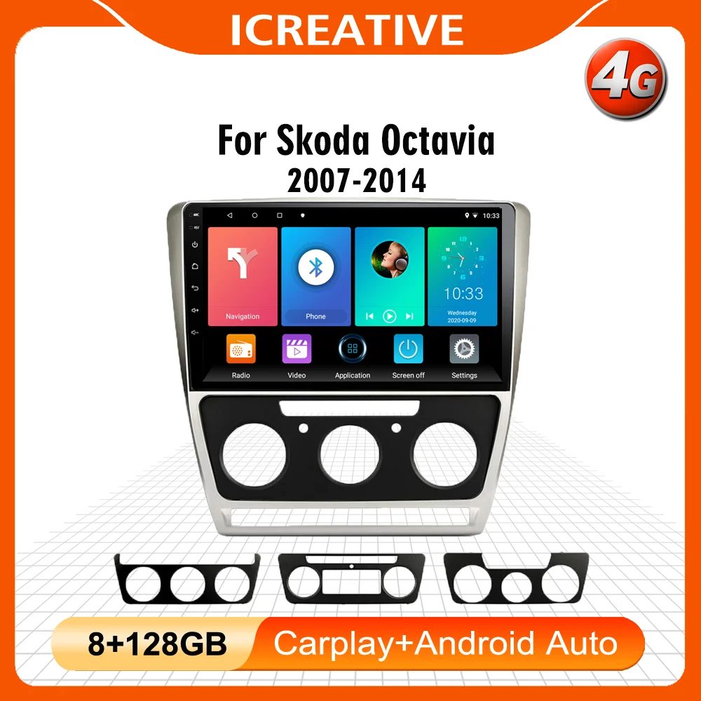 

For Skoda Octavia 2007-2014 2Din 10Inch 4G CARPLAY Android Car Multimedia Wifi GPS Navigation System Autoradio With Frame BT